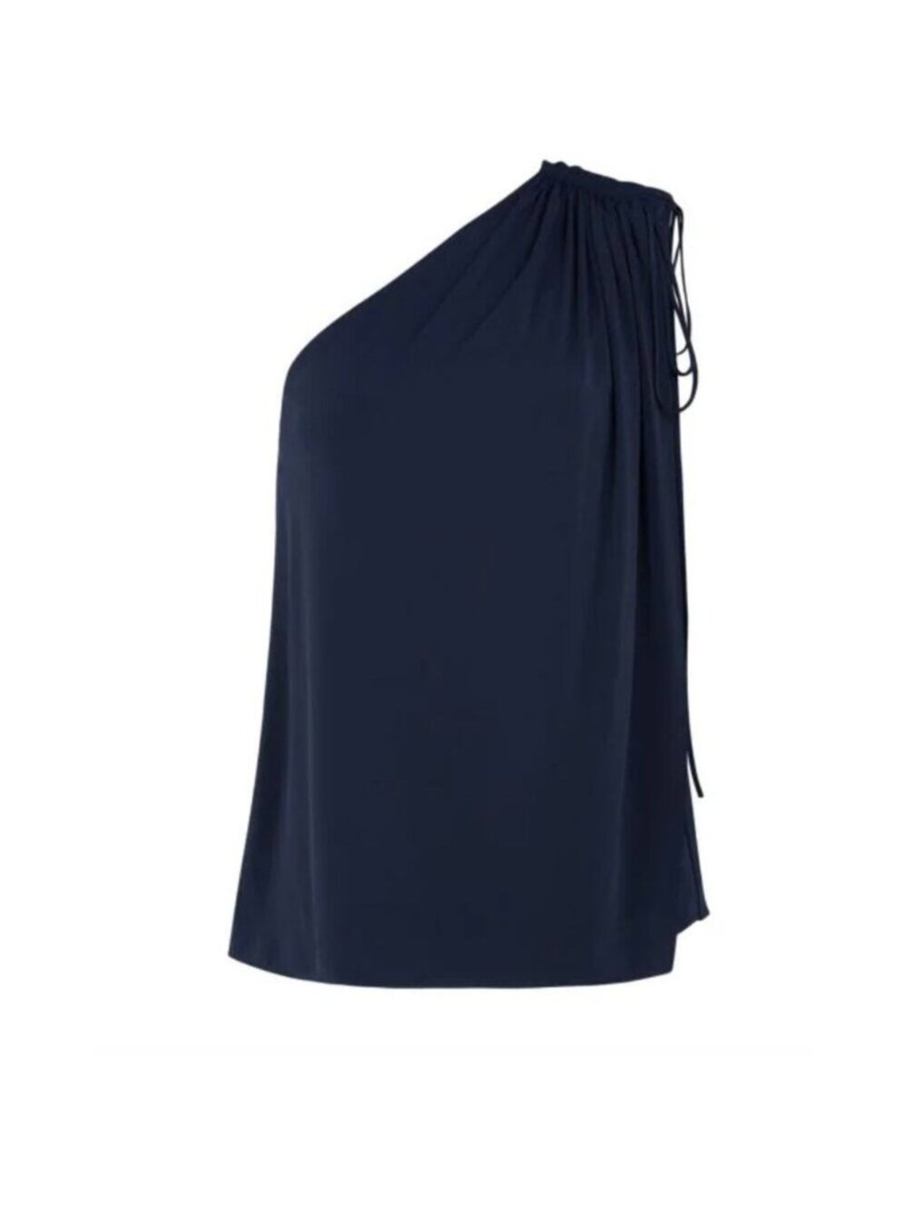 Halston Nathalie Jersey Draped One Shoulder Navy Top XL